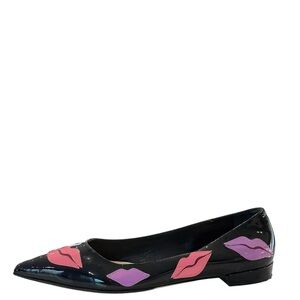 Prada black patent leather lip applique flats